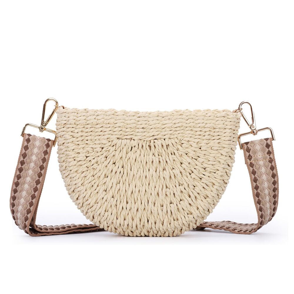 4894 Handmade Straw Crossbody Bag Semicircle Woven Handbag Summer Beach